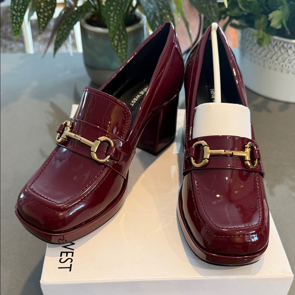 Nine West Burgundy Heels with Gold Detail